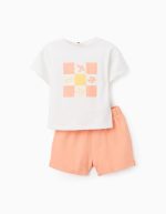 T-shirt + Short Bébé Fille 'Summer', Blanc/Corail