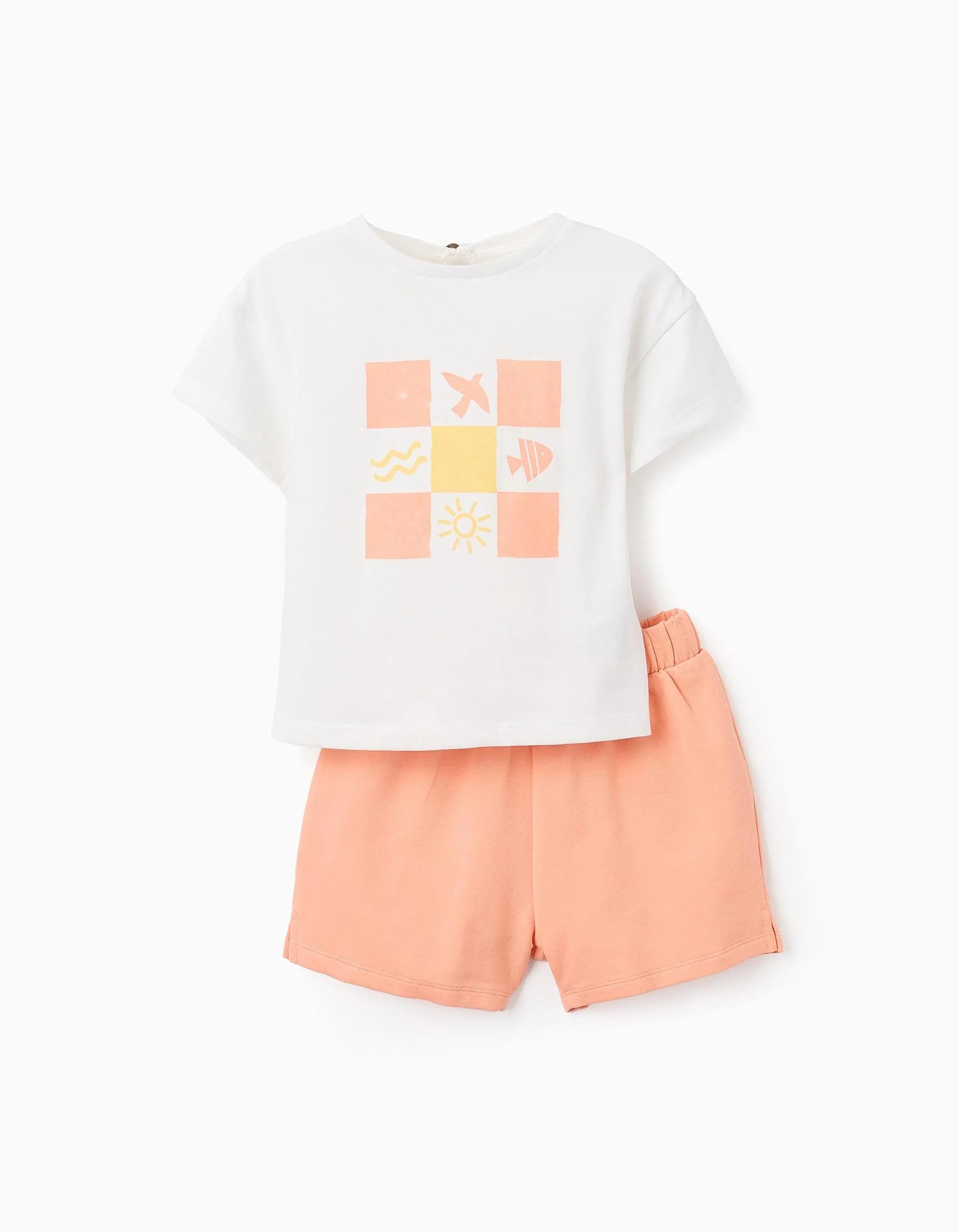 31071323041-0-1.jpg T-shirt + Short Bébé Fille 'Summer', Blanc/Corail – Image 1