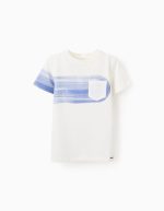 T-shirt en coton avec poche pour garçon, blanc