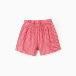 Short texturé rayé pour fille, rouge/blanc
