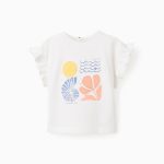 T-shirt en coton à volants bébé fille 'Free as the Sea', blanc