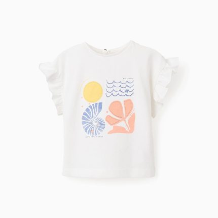 T-shirt en coton à volants bébé fille 'Free as the Sea', blanc