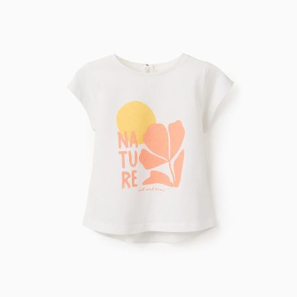 T-shirt en coton bébé fille 'Nature', blanc