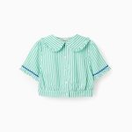 Blouse rayée à volants pour fille, vert/blanc