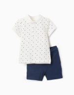 Polo + short à pois bébé garçon, blanc/bleu marine