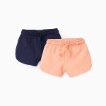 Lot de 2 shorts à cordon de serrage bébé fille, bleu/corail