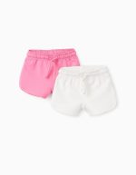 Lot de 2 shorts à cordon de serrage bébé fille, blanc/rose