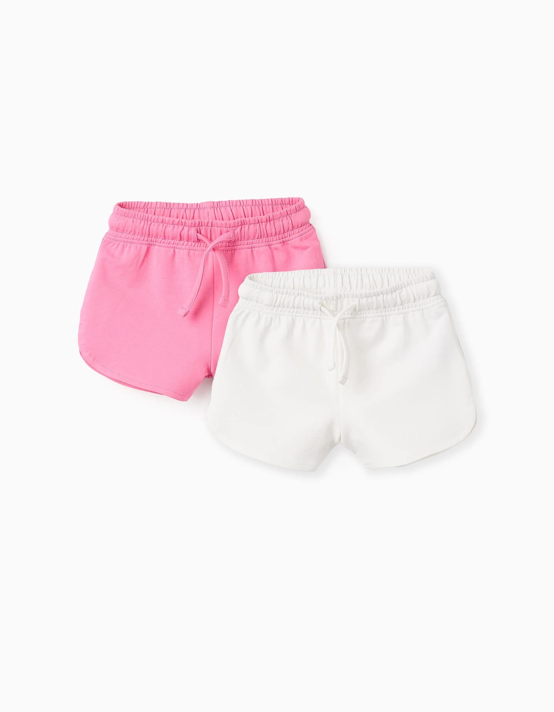31071457038-0-1.jpg Lot de 2 shorts à cordon de serrage bébé fille, blanc/rose – Image 1