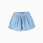 Short à détails froncés en denim léger pour fille, bleu