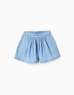 Short à détails froncés en denim léger pour fille, bleu