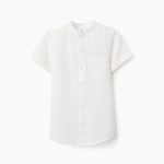 Chemise avec col Mao et poche pour garçon, blanc