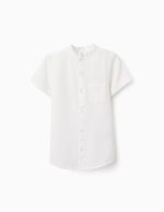 Chemise avec col Mao et poche pour garçon, blanc