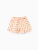 Short en coton à motif et volants fille, jaune/orange
