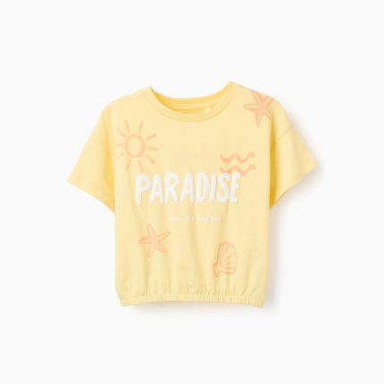 T-shirt Fille en Coton avec Ourlet Élastique 'Paradise', Jaune