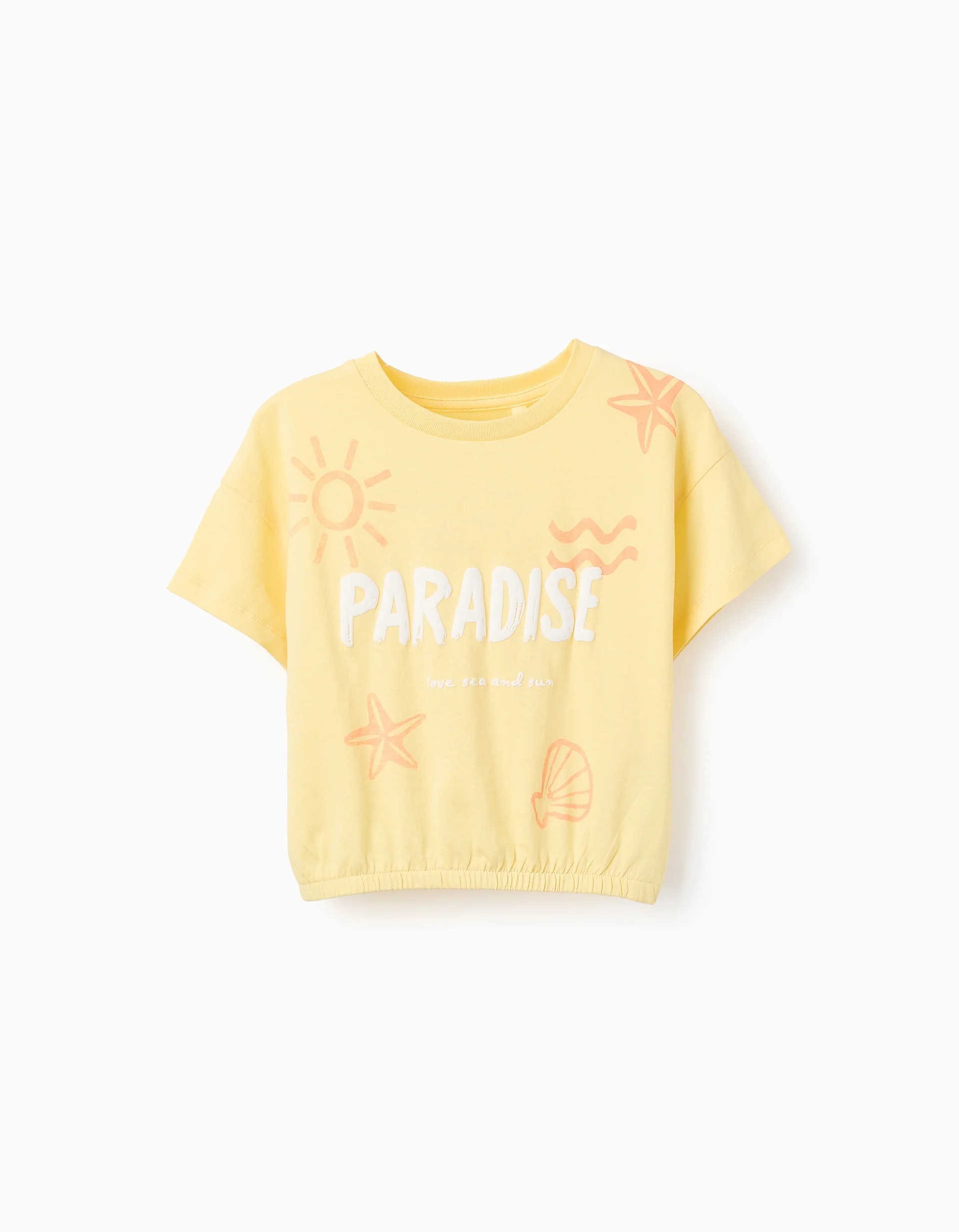 31071643033-0.bk T-shirt Fille en Coton avec Ourlet Élastique 'Paradise', Jaune – Image 1