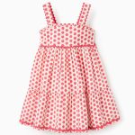 Robe à bretelles à pois pour bébé fille, blanc/rouge