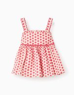 Haut à bretelles à pois pour fille, blanc/rouge