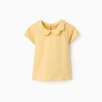 T-shirt col ondulé en coton bébé fille, jaune