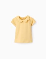 T-shirt col ondulé en coton bébé fille, jaune