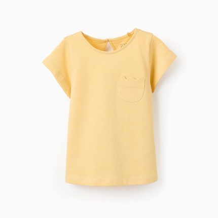 T-shirt avec poche ondulée pour fille, jaune