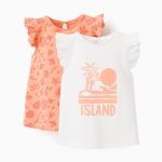 Lot de 2 Tops à Volants Bébé Fille 'Island', Blanc/Corail