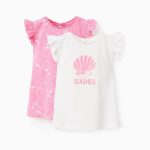 Lot de 2 tee-shirts à motifs et imprimés bébé fille, blanc/rose