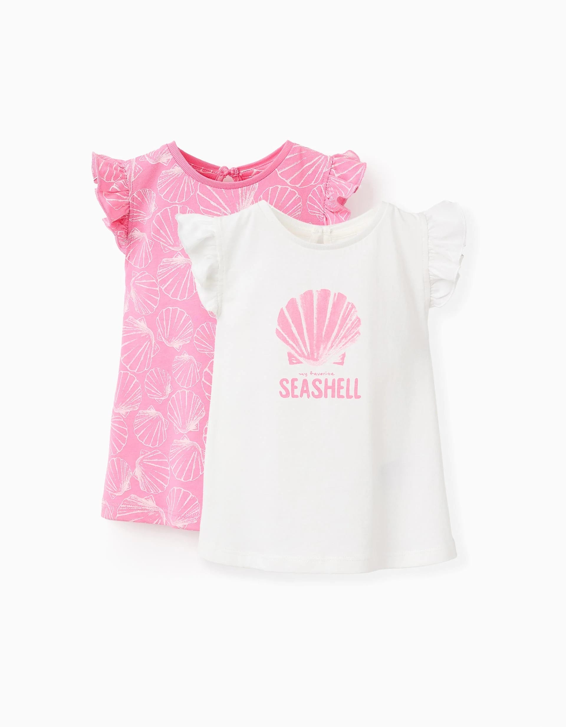 31071654038-0 Lot de 2 tee-shirts à motifs et imprimés bébé fille, blanc/rose – Image 1