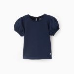 T-shirt manches broderie anglaise bébé fille, bleu foncé