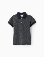 Polo à pois pour bébé garçon, bleu foncé/blanc