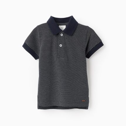 Polo à pois pour bébé garçon, bleu foncé/blanc