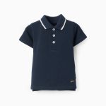 Polo en piqué de coton bébé garçon, bleu foncé