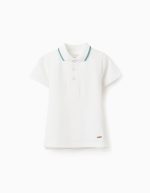 Polo en piqué de coton avec bande sur le col bébé garçon, blanc