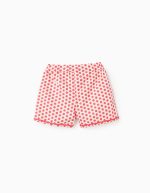 Short en coton à pois pour fille, rouge/blanc