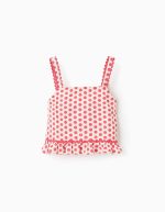 Haut à bretelles à pois pour fille, blanc/rouge