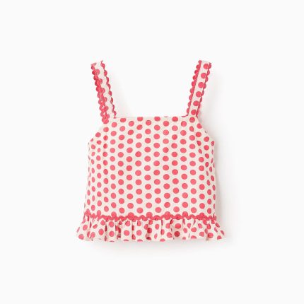 Haut à bretelles à pois pour fille, blanc/rouge