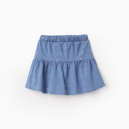 Jupe en coton fleuri fille, bleu