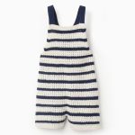 Combinaison en tricot rayé pour bébé fille, beige/bleu foncé