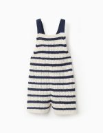 Combinaison en tricot rayé pour bébé fille, beige/bleu foncé