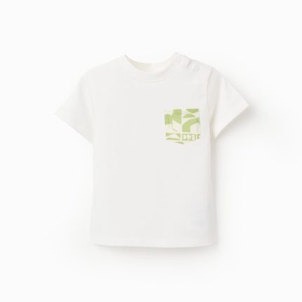 T-shirt en coton avec poche contrastée bébé garçon, blanc/vert