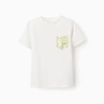 T-shirt en coton avec poche contrastée pour garçon, blanc