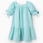 Robe fille en coton et lin, bleu clair
