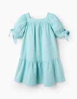 Robe fille en coton et lin, bleu clair