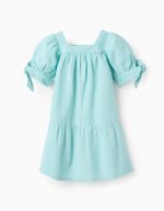 Robe bébé fille en coton et lin, bleu clair