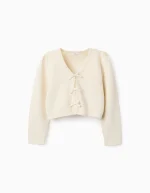 Cardigan en coton avec nœuds fille, beige
