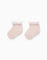CHAUSSETTES CREW À VOLANTS, ROSE CLAIR