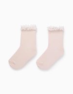 CHAUSSETTES CREW À VOLANTS, ROSE CLAIR