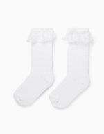 CHAUSSETTES HAUTE TULLE, BLANC