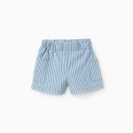 Short en jean rayé fille, bleu