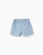 Short en jean rayé fille, bleu