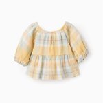 Top Fille à Carreaux et Manches Bouffantes 'B&S', Jaune